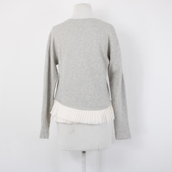 J Crew Sweater Sz XS Gray White Ruffles Layered 100% Cotton Polyester Sweater