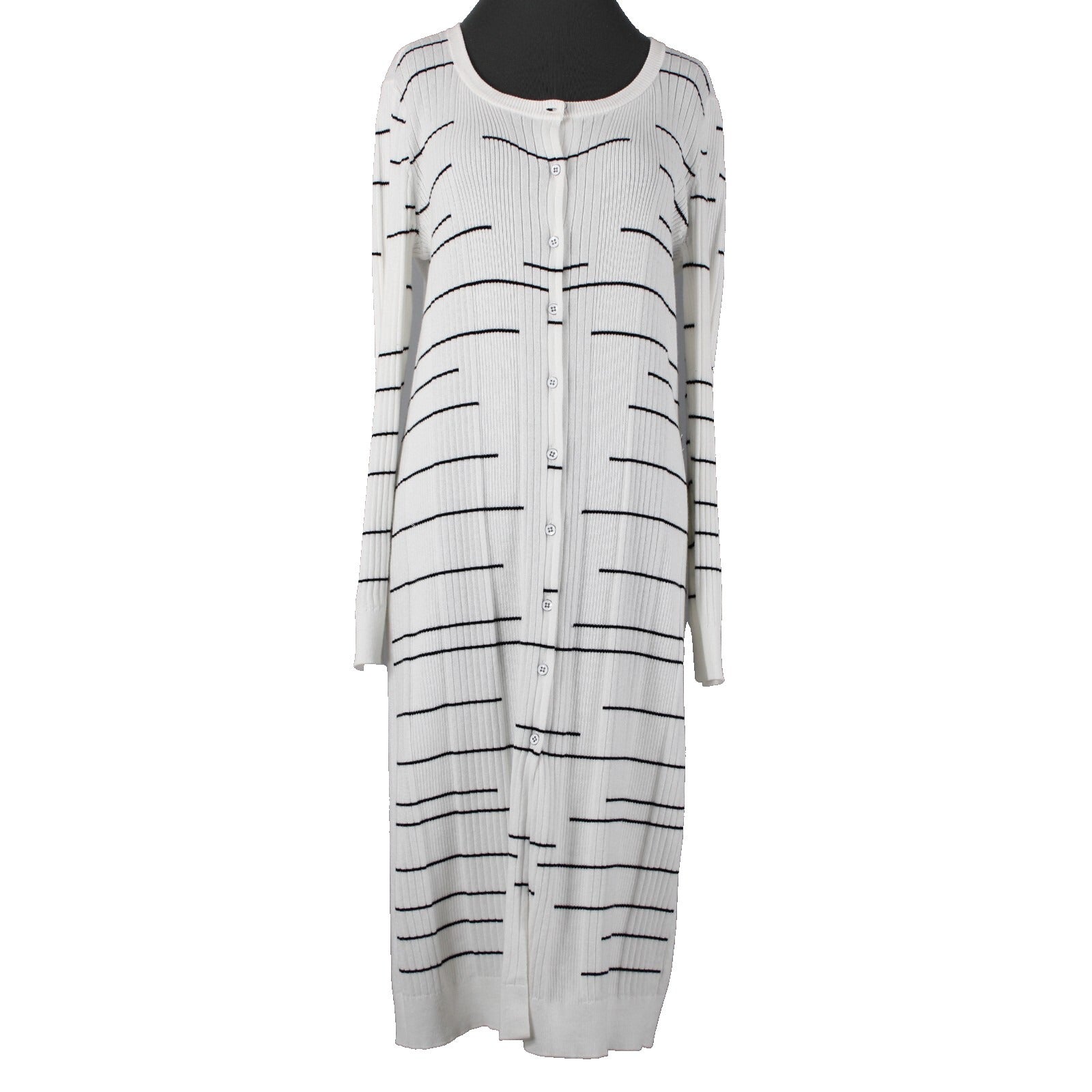 Cabi Sz M White Black Striped Button Long Cotton Other Fibers Duster Jacket