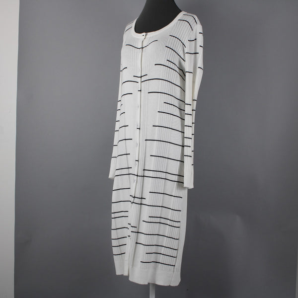 Cabi Sz M White Black Striped Button Long Cotton Other Fibers Duster Jacket