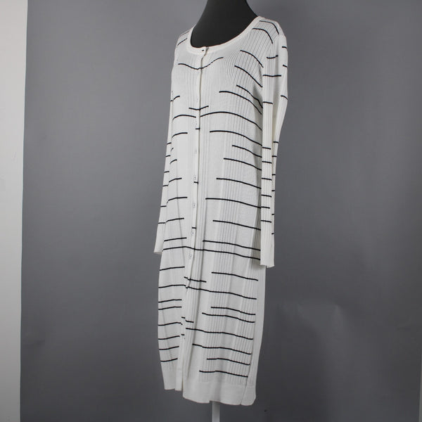 Cabi Sz M White Black Striped Button Long Cotton Other Fibers Duster Jacket