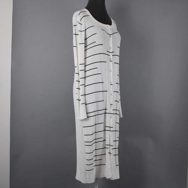 Cabi Sz M White Black Striped Button Long Cotton Other Fibers Duster Jacket