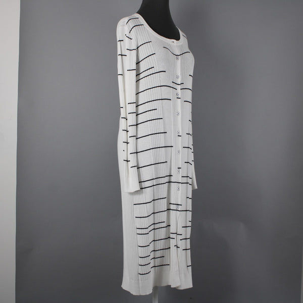 Cabi Sz M White Black Striped Button Long Cotton Other Fibers Duster Jacket