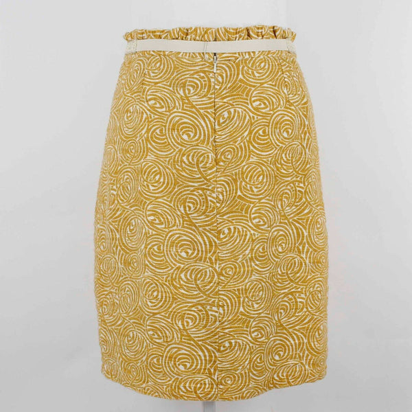 Elevenses Sz 6 Gold Ivory Belt Lined Pencil Rayon Linen Blend Poly Skirt