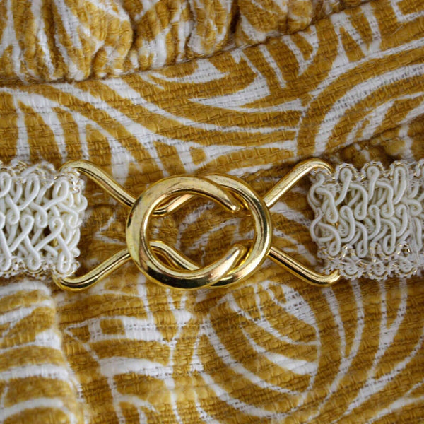 Elevenses Sz 6 Gold Ivory Belt Lined Pencil Rayon Linen Blend Poly Skirt