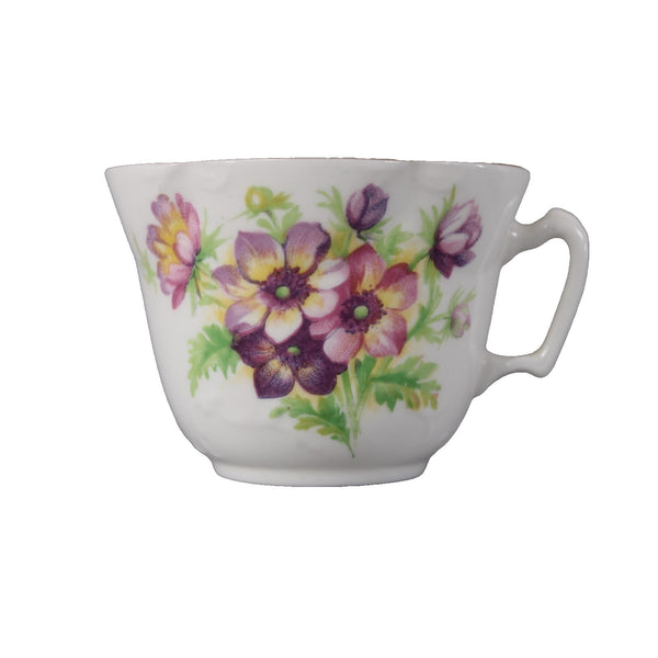 Heathcote Tea Cup 2.5" White Purple Multi Colored Floral Bone China Tea Cup