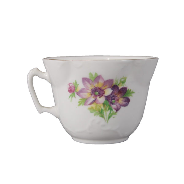 Heathcote Tea Cup 2.5" White Purple Multi Colored Floral Bone China Tea Cup