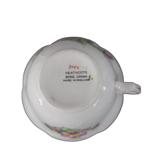 Heathcote Tea Cup 2.5" White Purple Multi Colored Floral Bone China Tea Cup