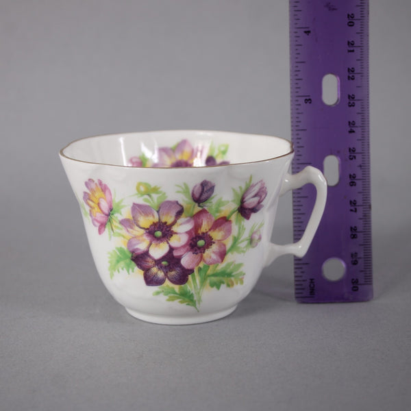 Heathcote Tea Cup 2.5" White Purple Multi Colored Floral Bone China Tea Cup