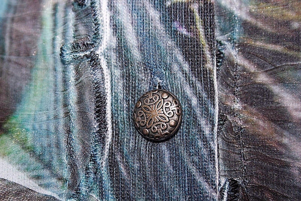 BLEU NEW $30 Sz S Blue Gray Green Peacock Silver Stud Poly Blend Cardigan
