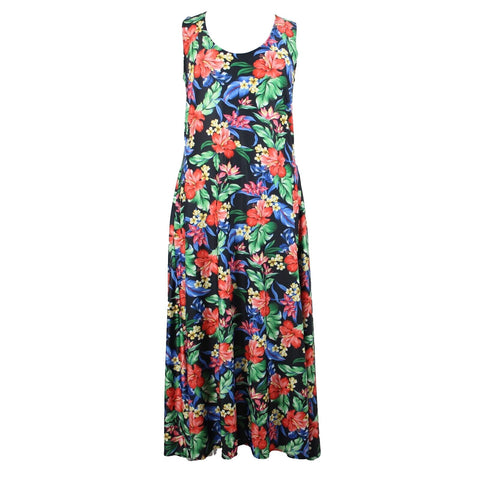 Elhoffer Essentials Sz 2X Black Multicolor Floral Pockets Pull Over Nylon Dress