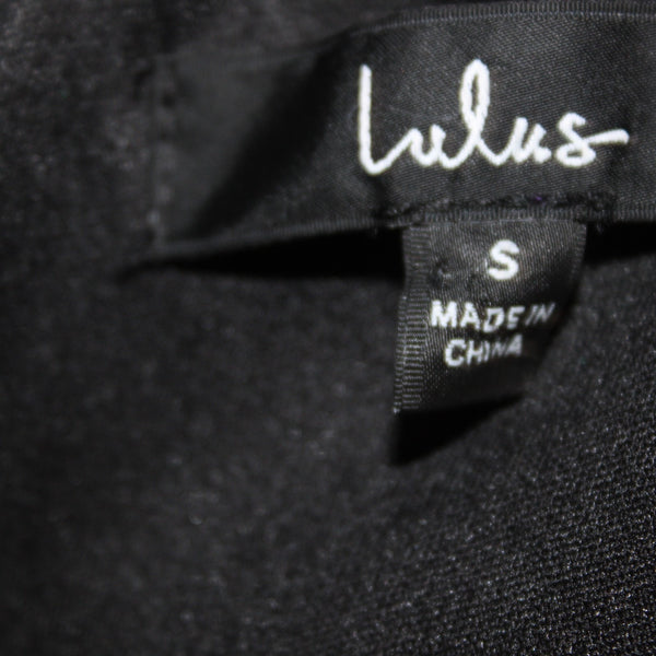 Lulus Dress NEW Sz S Black Sweet Heart Neck Open Back Sheer Arms Rayon Nylon