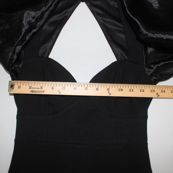 Lulus Dress NEW Sz S Black Sweet Heart Neck Open Back Sheer Arms Rayon Nylon