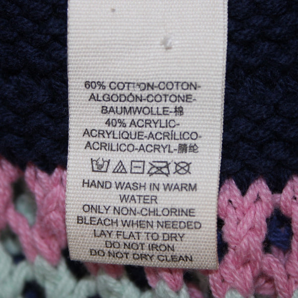 Free People Sz OS Navy Blue Pink Multi Color Collared Cotton Cover Up Dress