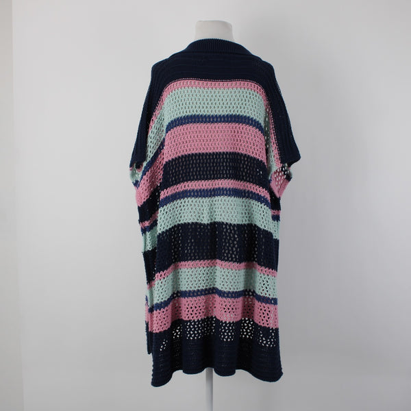 Free People Sz OS Navy Blue Pink Multi Color Collared Cotton Cover Up Dress