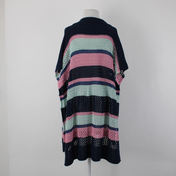 Free People Sz OS Navy Blue Pink Multi Color Collared Cotton Cover Up Dress