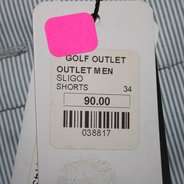 Sligo NEW $90 Sz 34 x 11 White Gray Striped Polyester Spandex Golf Shorts