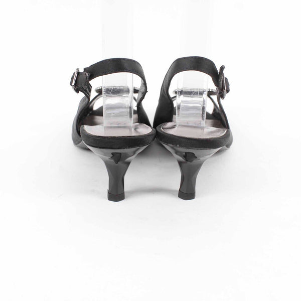 J Renee Classic Sz 4M Black Rhinestone Buckle Fabric Upper 2' Kitten Heel