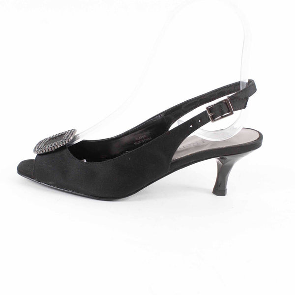 J Renee Classic Sz 4M Black Rhinestone Buckle Fabric Upper 2' Kitten Heel