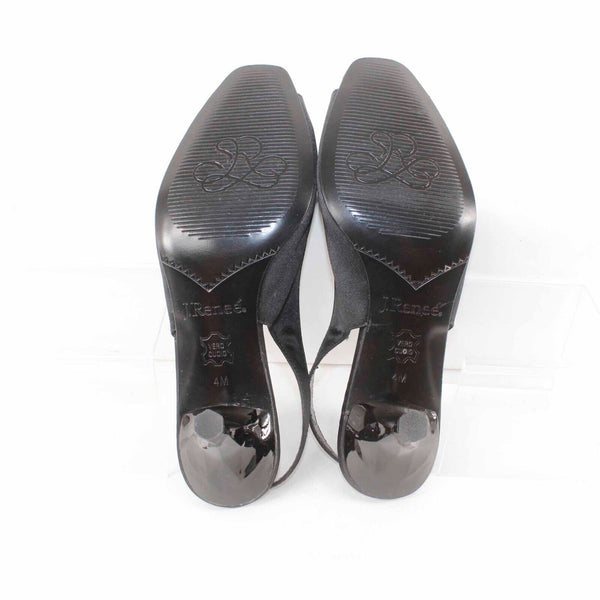 J Renee Classic Sz 4M Black Rhinestone Buckle Fabric Upper 2' Kitten Heel