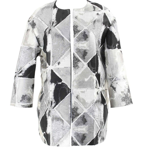 Anne Klein NEW $169 Sz 6 Silver Gray Multi Open Front Polyester Metallic Jacket