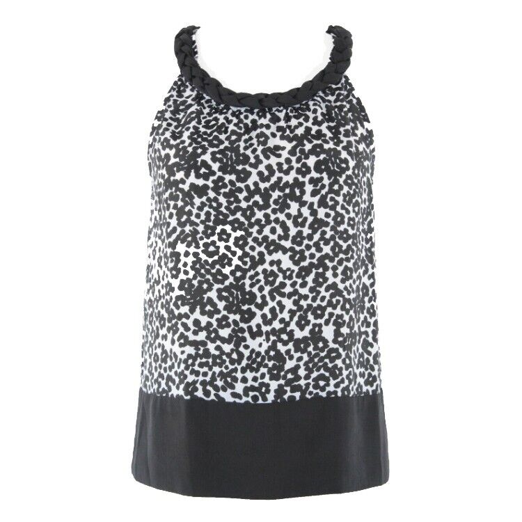 Banana Republic Sz XS Black Gray Braided Neckline 100% Polyester Top