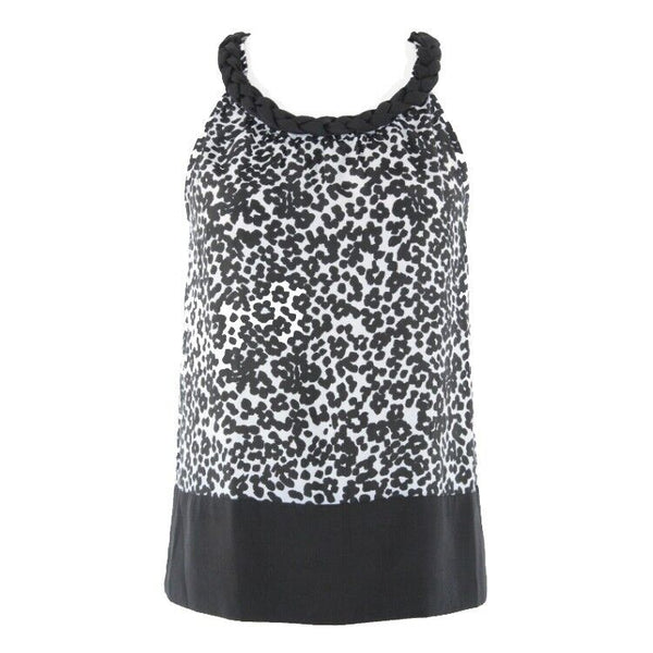 Banana Republic Sz XS Black Gray Braided Neckline 100% Polyester Top