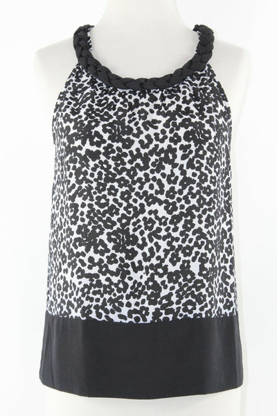 Banana Republic Sz XS Black Gray Braided Neckline 100% Polyester Top
