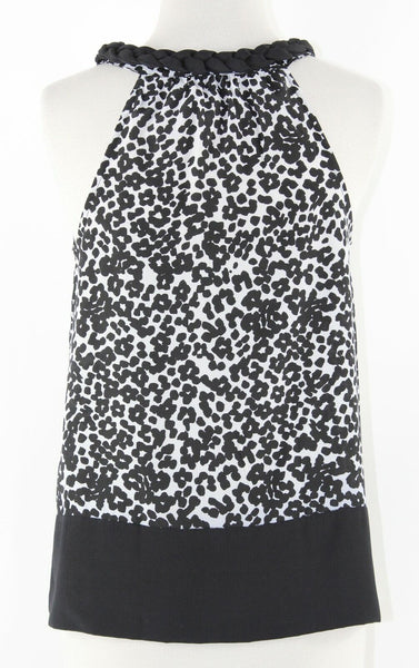 Banana Republic Sz XS Black Gray Braided Neckline 100% Polyester Top
