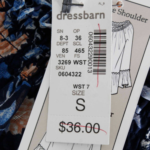 Westport 1962 NEW $36 Sz S Navy Peach Multi Convertible Ruffle Poly Top