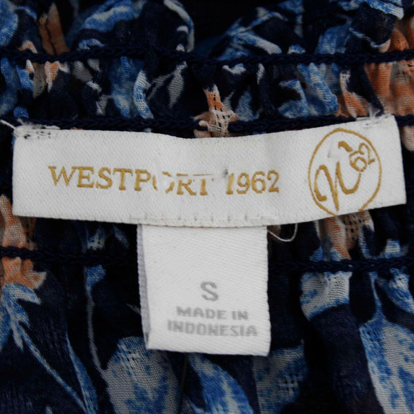 Westport 1962 NEW $36 Sz S Navy Peach Multi Convertible Ruffle Poly Top