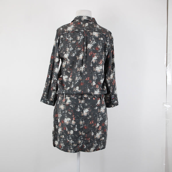 Etienne Marcel Sz L Charcoal Multi Color Floral Collared 100% Lyocell Dress