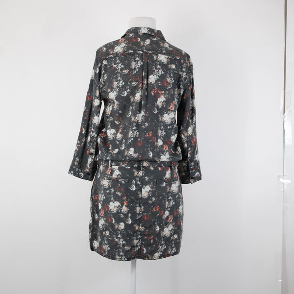 Etienne Marcel Sz L Charcoal Multi Color Floral Collared 100% Lyocell Dress