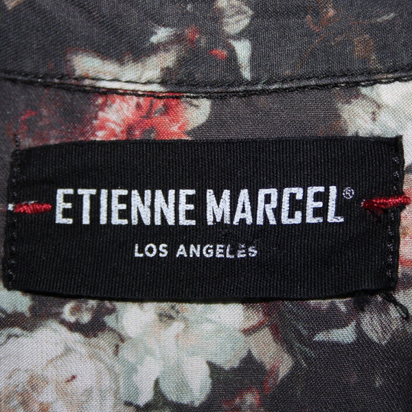 Etienne Marcel Sz L Charcoal Multi Color Floral Collared 100% Lyocell Dress