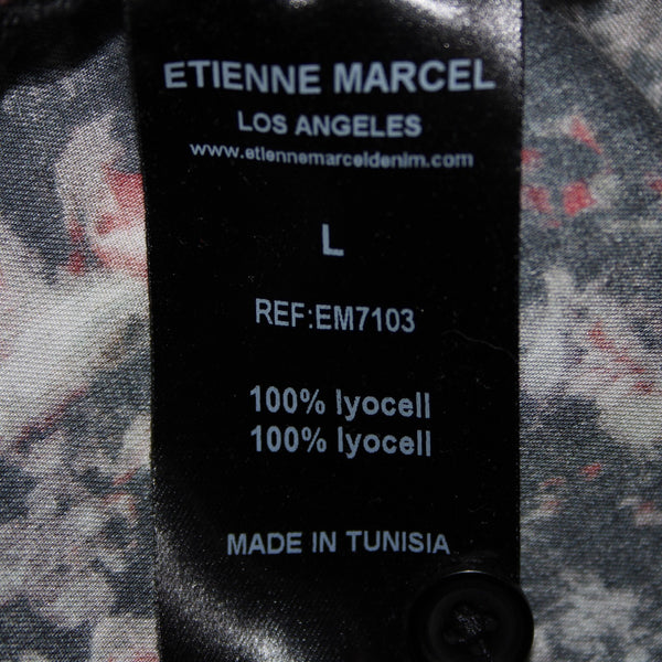 Etienne Marcel Sz L Charcoal Multi Color Floral Collared 100% Lyocell Dress