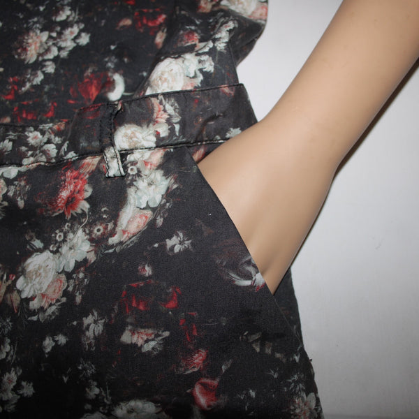 Etienne Marcel Sz L Charcoal Multi Color Floral Collared 100% Lyocell Dress