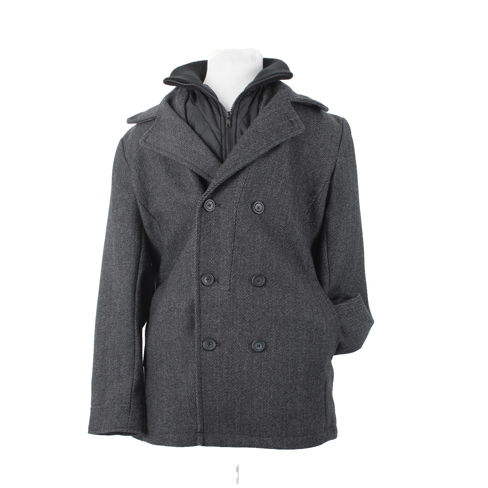 American Rag Sz L Gray Black Nylon Stand Up Collar Wool Blend Poly Lined Jacket