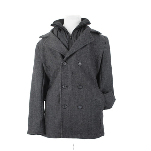 American Rag Sz L Gray Black Nylon Stand Up Collar Wool Blend Poly Lined Jacket