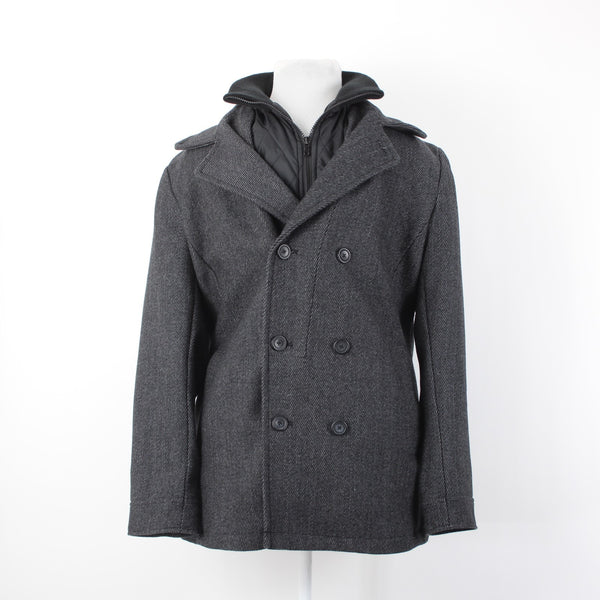 American Rag Sz L Gray Black Nylon Stand Up Collar Wool Blend Poly Lined Jacket