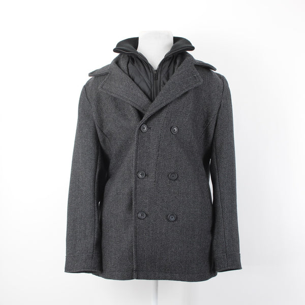 American Rag Sz L Gray Black Nylon Stand Up Collar Wool Blend Poly Lined Jacket
