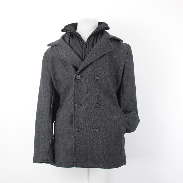 American Rag Sz L Gray Black Nylon Stand Up Collar Wool Blend Poly Lined Jacket