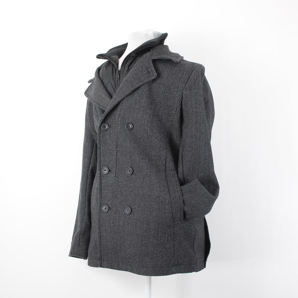 American Rag Sz L Gray Black Nylon Stand Up Collar Wool Blend Poly Lined Jacket