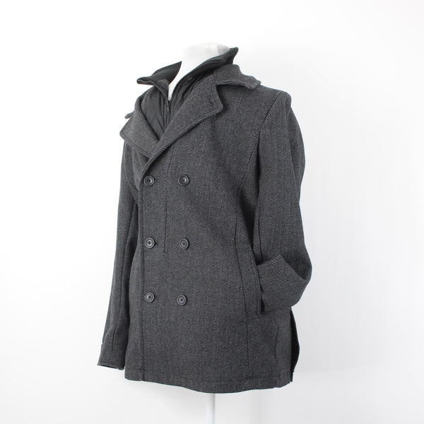 American Rag Sz L Gray Black Nylon Stand Up Collar Wool Blend Poly Lined Jacket