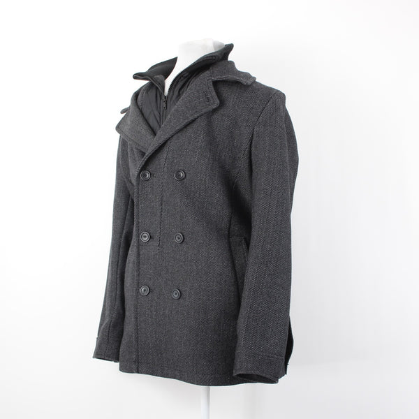 American Rag Sz L Gray Black Nylon Stand Up Collar Wool Blend Poly Lined Jacket