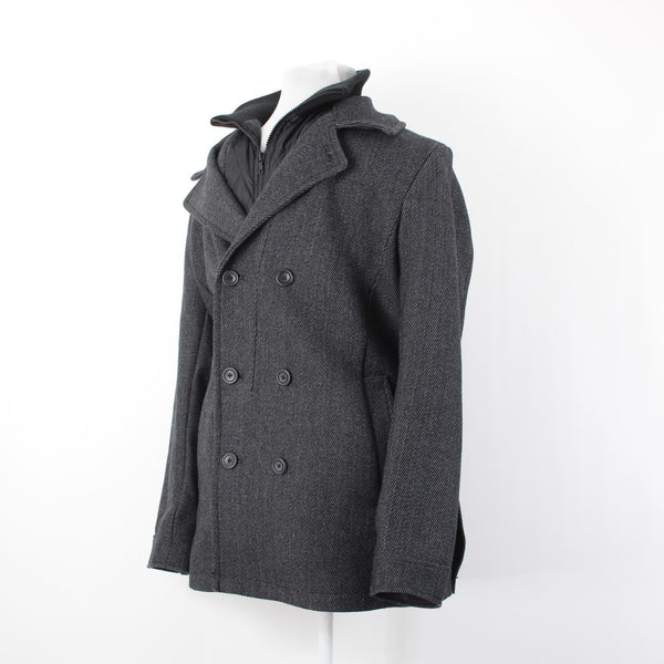 American Rag Sz L Gray Black Nylon Stand Up Collar Wool Blend Poly Lined Jacket