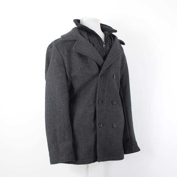 American Rag Sz L Gray Black Nylon Stand Up Collar Wool Blend Poly Lined Jacket