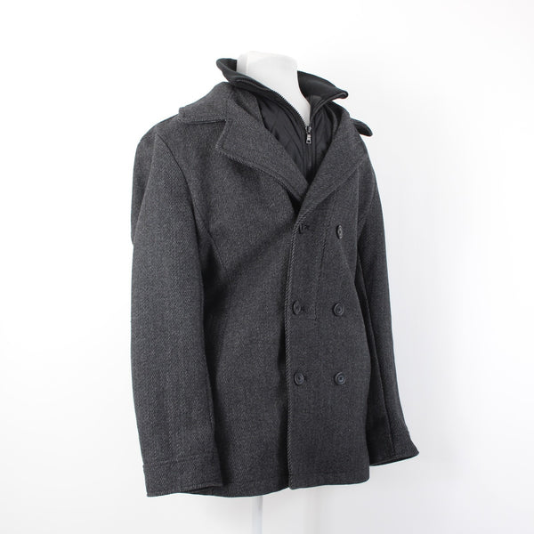 American Rag Sz L Gray Black Nylon Stand Up Collar Wool Blend Poly Lined Jacket