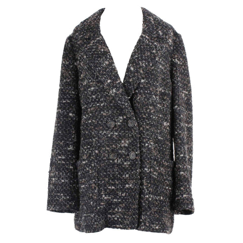 J Jill NEW $189 Sz M Black Brown Tweed Pockets Cotton Virgin Wool Alpaca Jacket