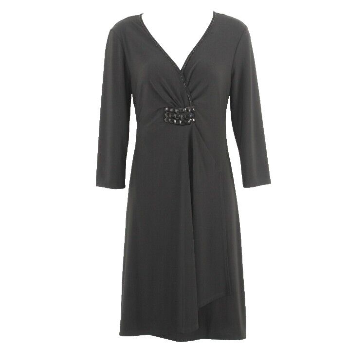 Boston Proper Sz S Beaded Black Bodice Detail Wrap Look Poly Blend Dress