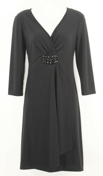 Boston Proper Sz S Beaded Black Bodice Detail Wrap Look Poly Blend Dress