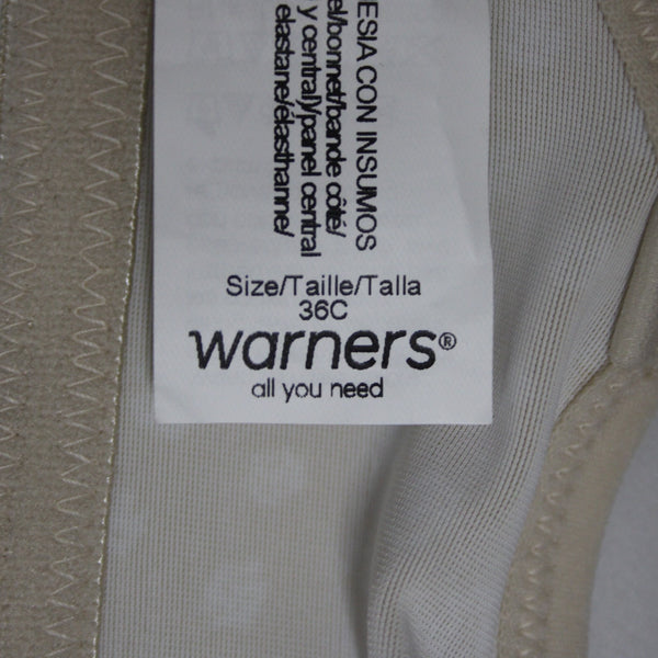 Warners NWOT Sz 36C Tan White No Underwire T Shirt Bra